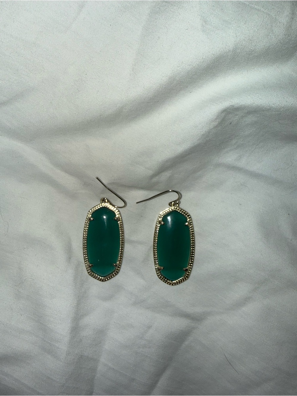 Kendra Scott Emerald Glass Drop Earrings with Gold Beaded Frame